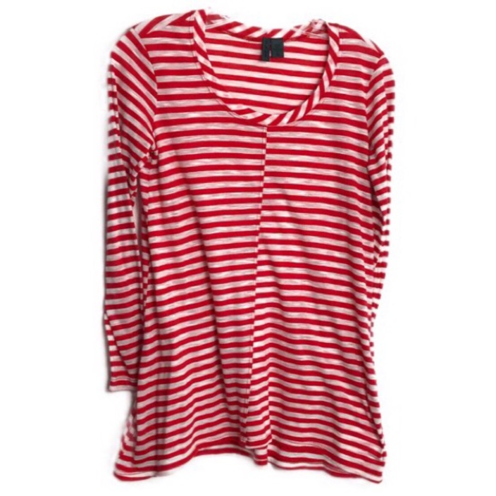 Left of Center Red & White Striped Detail Top XS